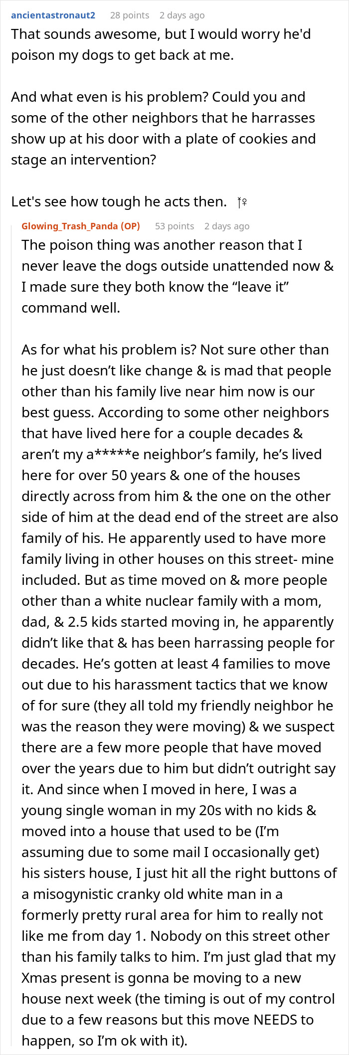 Reddit discussion about a woman's clever revenge on a difficult neighbor, highlighting pettiness and neighborhood dynamics. Reddit discussion about a woman's clever revenge on a difficult neighbor, highlighting pettiness and neighborhood dynamics.