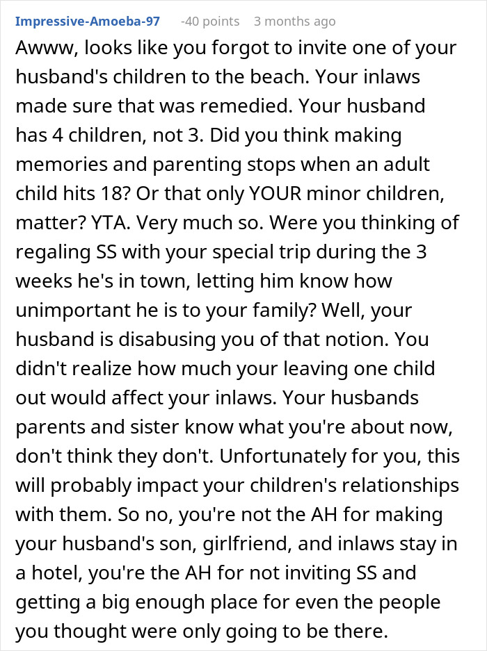 Text comments about in-laws arriving unannounced on a vacation, causing drama. Text comments about in-laws arriving unannounced on a vacation, causing drama.