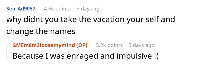 Online discussion about a forgotten Christmas gift leading to a canceled vacation. Online discussion about a forgotten Christmas gift leading to a canceled vacation.