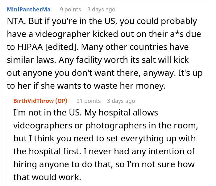 Reddit comments discussing HIPAA laws and videography in hospitals, related to a conversation with a father’s girlfriend. Reddit comments discussing HIPAA laws and videography in hospitals, related to a conversation with a father’s girlfriend.