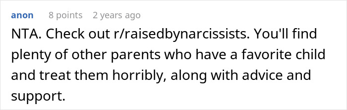 Reddit comment advising on narcissistic parents in response to refusing babysitting. Reddit comment advising on narcissistic parents in response to refusing babysitting.