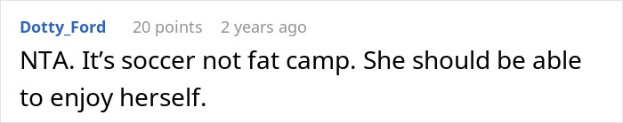 Comment about daughter's activities, discussing fat camp versus soccer. Comment about daughter's activities, discussing fat camp versus soccer.
