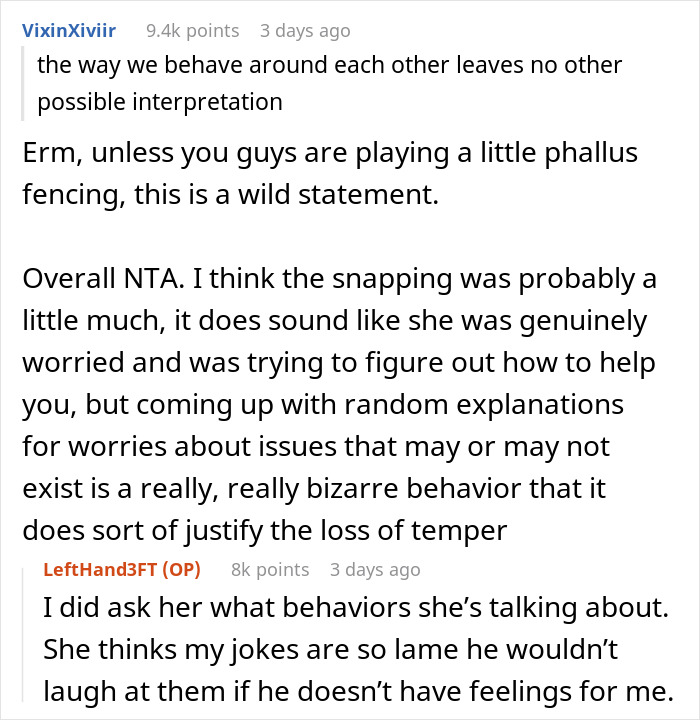 Reddit discussion about family drama where a son addresses false assumptions about his sexuality. Reddit discussion about family drama where a son addresses false assumptions about his sexuality.