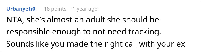 Comment discussing responsibility of daughter and phone tracking decisions by mom. Comment discussing responsibility of daughter and phone tracking decisions by mom.