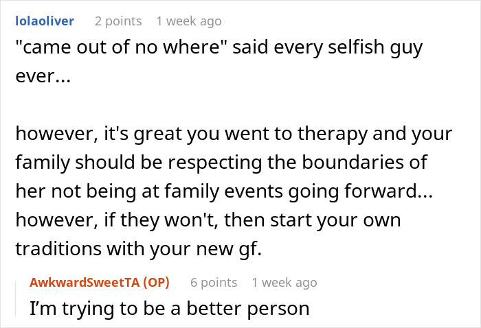 Comments discussing family boundaries after an ex is invited to Thanksgiving and Christmas events. Comments discussing family boundaries after an ex is invited to Thanksgiving and Christmas events.
