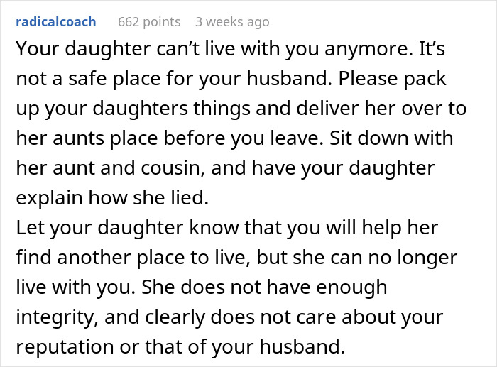 Reddit comment advising a family about lies concerning a stepdad, suggesting serious measures. Reddit comment advising a family about lies concerning a stepdad, suggesting serious measures.