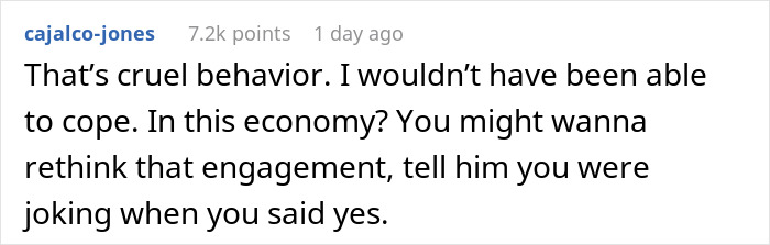Comment about a prank involving a fiancé and house, discussing economic concerns and engagement. Comment about a prank involving a fiancé and house, discussing economic concerns and engagement.