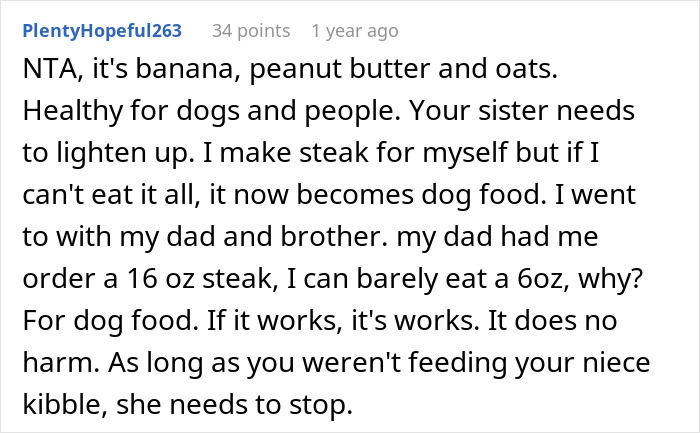Text exchange discussing banana, peanut butter, and oats as healthy dog treats and human snacks. Text exchange discussing banana, peanut butter, and oats as healthy dog treats and human snacks.