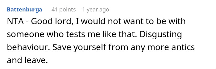 Screenshot of a user's comment discussing lying tests in relationships, expressing disapproval of such behavior. Screenshot of a user's comment discussing lying tests in relationships, expressing disapproval of such behavior.