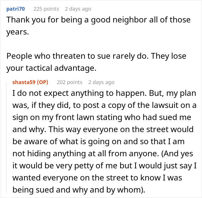 Reddit discussion about neighbors not thanking for snow shoveling, considering lawsuit actions. Reddit discussion about neighbors not thanking for snow shoveling, considering lawsuit actions.