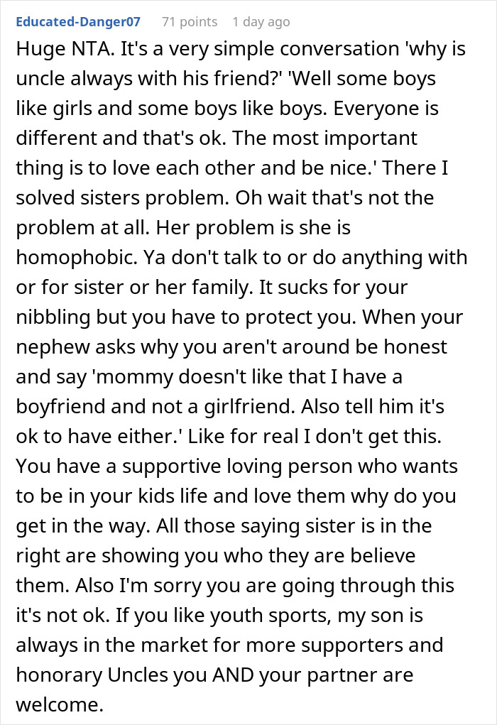 Social media post discussing refusing to babysit after sister's demand to exclude boyfriend from family events. Social media post discussing refusing to babysit after sister's demand to exclude boyfriend from family events.