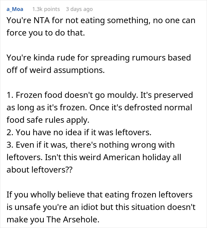 Text exchange about Thanksgiving dish leftovers safety and assumptions. Text exchange about Thanksgiving dish leftovers safety and assumptions.