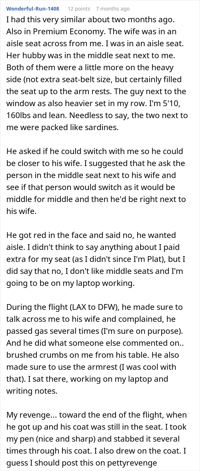 Entitled passenger throws tantrum over plane seat denial, leading to in-flight conflict and petty revenge. Entitled passenger throws tantrum over plane seat denial, leading to in-flight conflict and petty revenge.