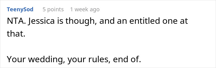 Reddit comment criticizing bride's actions at a child-free wedding. Reddit comment criticizing bride's actions at a child-free wedding.