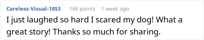 Reddit comment expressing laughter at the story involving a subway pervert and outspoken woman. Reddit comment expressing laughter at the story involving a subway pervert and outspoken woman.