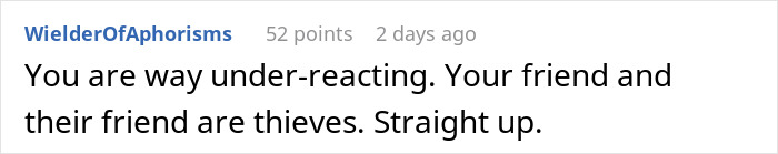Reddit comment discussing situation of friends and roommate stealing from an apartment. Reddit comment discussing situation of friends and roommate stealing from an apartment.