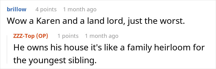 Reddit comment about "Karen," discussing landlord situations and family heirlooms. Reddit comment about "Karen," discussing landlord situations and family heirlooms.