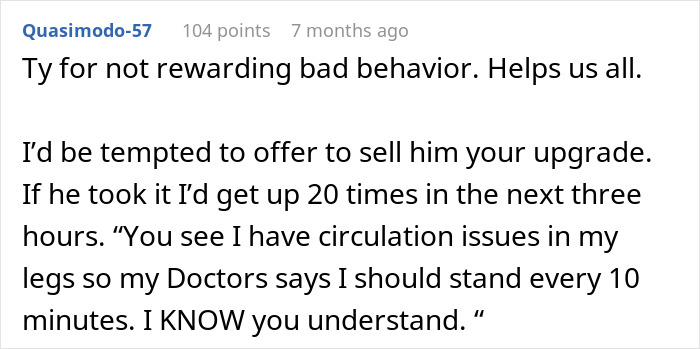 Text from a forum discussing an entitled plane passenger denied a seat, causing a tantrum. Text from a forum discussing an entitled plane passenger denied a seat, causing a tantrum.