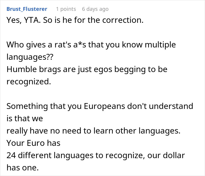 Text showing an American mocking mispronunciation, sparking debates on language learning and cultural understanding. Text showing an American mocking mispronunciation, sparking debates on language learning and cultural understanding.