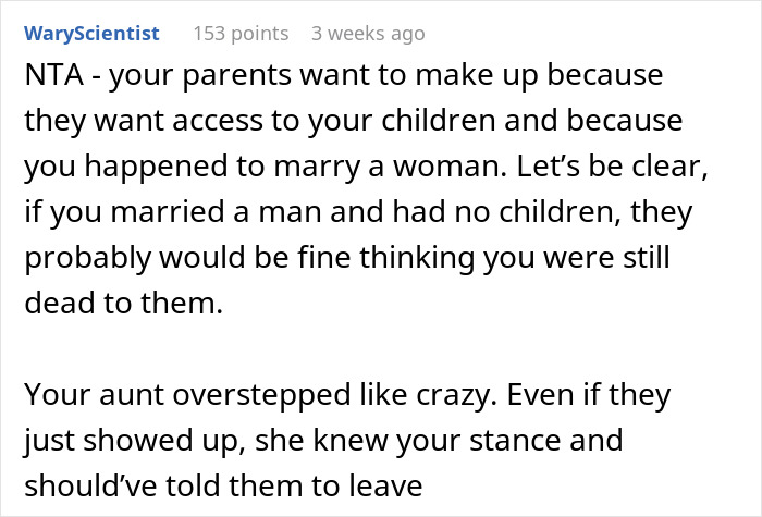 Text discussing family drama about an aunt allowing nephews to see grandparents. Text discussing family drama about an aunt allowing nephews to see grandparents.