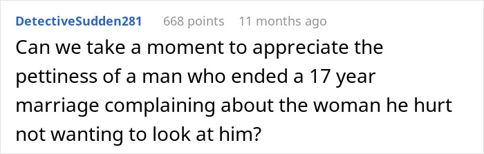 Reddit comment discussing regret over ending a 17-year marriage. Reddit comment discussing regret over ending a 17-year marriage.