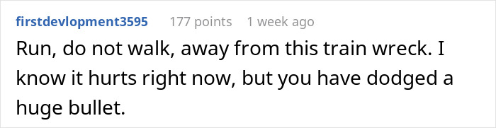 Comment with advice following rejected proposal, suggesting it was a lucky escape. Comment with advice following rejected proposal, suggesting it was a lucky escape.