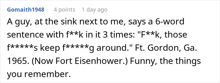 Text excerpt describing a soldier's memory from Fort Gordon in 1965. Text excerpt describing a soldier's memory from Fort Gordon in 1965.