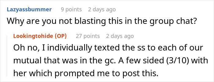 Text exchange discussing baby shower uninvitation and decision not to deliver food, sparking frustration with mom-to-be. Text exchange discussing baby shower uninvitation and decision not to deliver food, sparking frustration with mom-to-be.