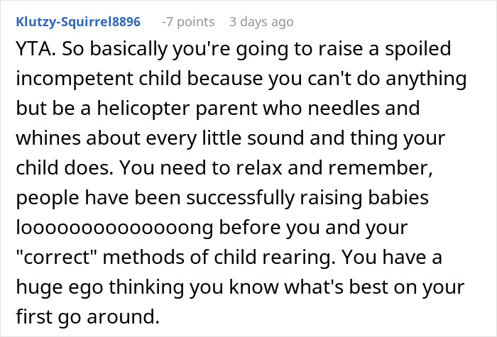 Reddit comment criticizing parenting approach, highlighting helicopter parenting and child-rearing methods. Reddit comment criticizing parenting approach, highlighting helicopter parenting and child-rearing methods.