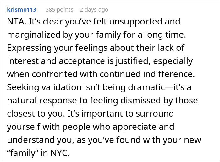 Reddit comment discussing feelings of unsupport and neglect in a mom-relationship-drama context. Reddit comment discussing feelings of unsupport and neglect in a mom-relationship-drama context.