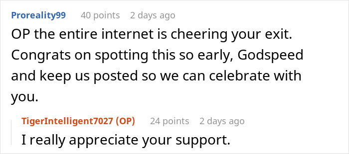 Screenshot of online comments supporting a woman's decision after discovering boyfriend's dark side. Screenshot of online comments supporting a woman's decision after discovering boyfriend's dark side.
