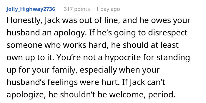 Text comment about a sibling's boyfriend being unwelcome due to disrespectful behavior. Text comment about a sibling's boyfriend being unwelcome due to disrespectful behavior.