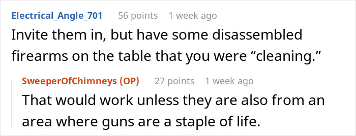Online comments discussing strategies related to persistent Mormons and firearms. Online comments discussing strategies related to persistent Mormons and firearms.