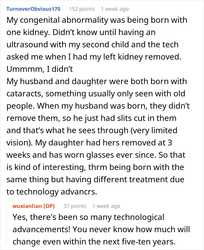 Text exchange about congenital abnormalities and rare birth defect healing. Text exchange about congenital abnormalities and rare birth defect healing.