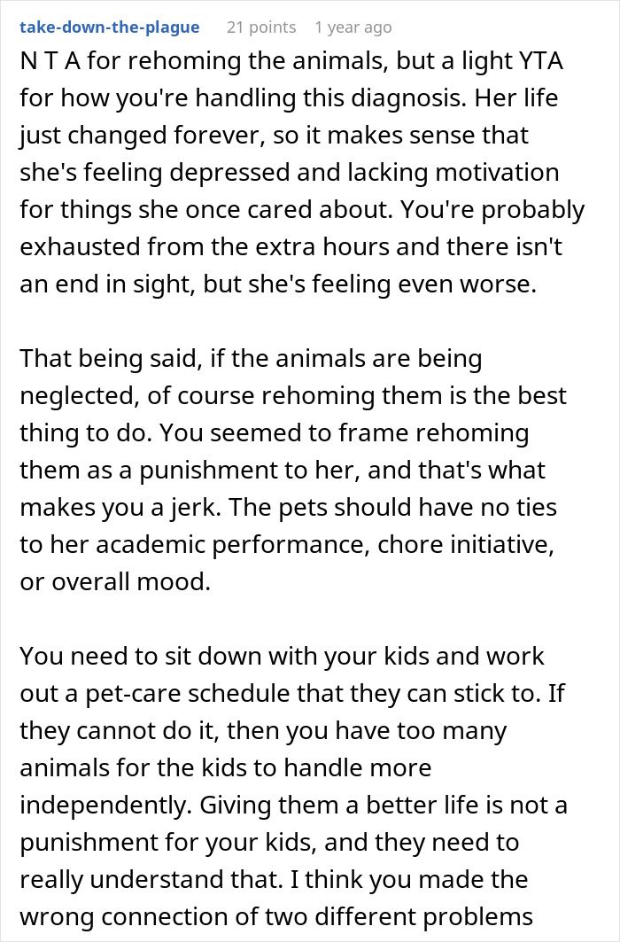 Text discussing opinions on managing chores despite a daughter's disease, causing division online. Text discussing opinions on managing chores despite a daughter's disease, causing division online.