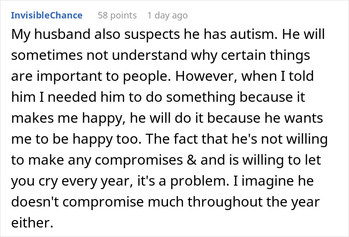 Text post discussing relationship challenges and lack of compromise during Christmas. Text post discussing relationship challenges and lack of compromise during Christmas.