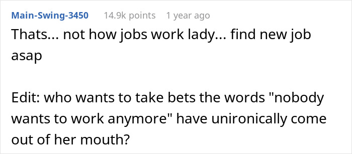 Reddit comment criticizing a boss for cutting employee hours, related to buying a motorcycle. Reddit comment criticizing a boss for cutting employee hours, related to buying a motorcycle.