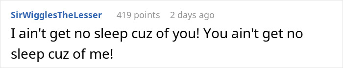 Text comment about insomnia due to loud roommates and malicious compliance response. Text comment about insomnia due to loud roommates and malicious compliance response.