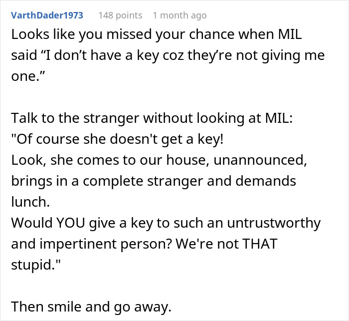 Text conversation about MIL arriving unannounced with a stranger, discussing keys and trust. Text conversation about MIL arriving unannounced with a stranger, discussing keys and trust.