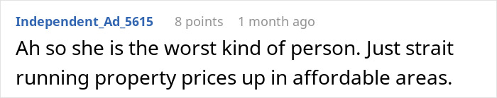 Text comment about someone affecting property prices negatively, related to petty revenge theme. Text comment about someone affecting property prices negatively, related to petty revenge theme.