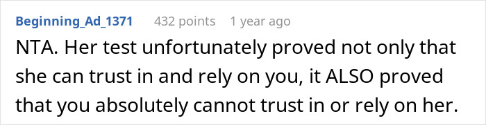 Reddit comment discussing trust issues related to lying test in a relationship. Reddit comment discussing trust issues related to lying test in a relationship.