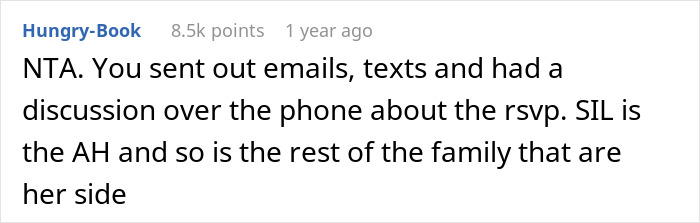 Reddit comment criticizing a family for attending a party without RSVP'ing. Reddit comment criticizing a family for attending a party without RSVP'ing.
