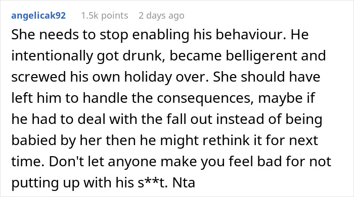 Comment on enabling behavior in response to a drunken scene by woman's brother-in-law. Comment on enabling behavior in response to a drunken scene by woman's brother-in-law.