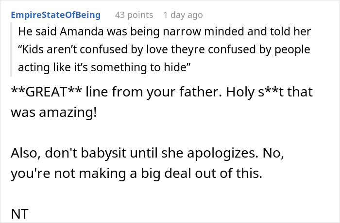 Reddit comment discussion about family dynamics and babysitting responsibilities. Reddit comment discussion about family dynamics and babysitting responsibilities.