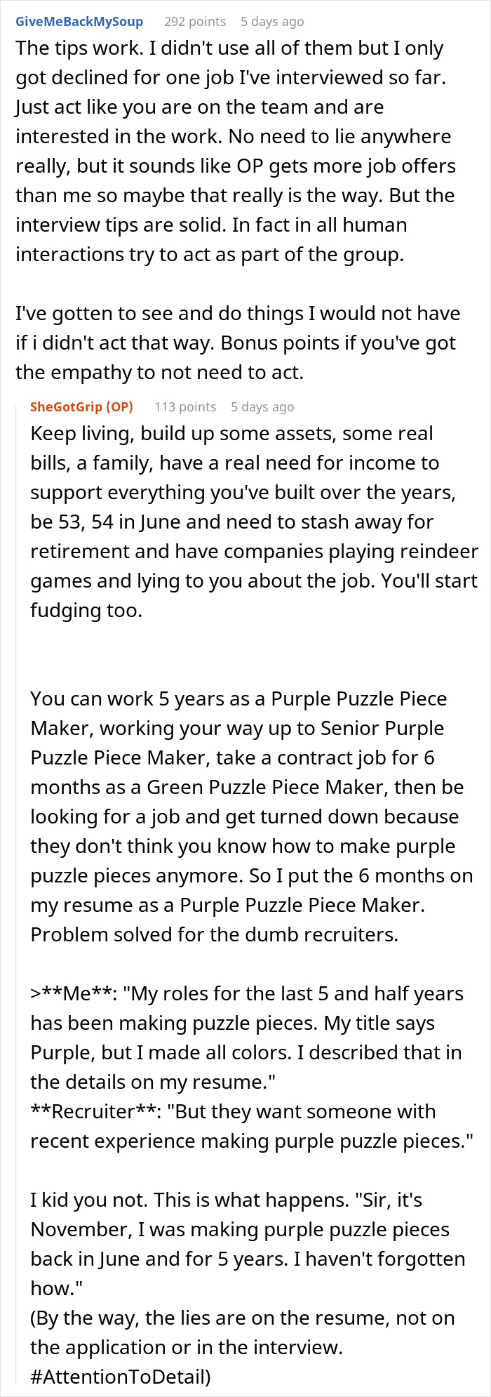 Reddit comments discussing resume strategies, background checks exposing lies, and interview tips. Reddit comments discussing resume strategies, background checks exposing lies, and interview tips.