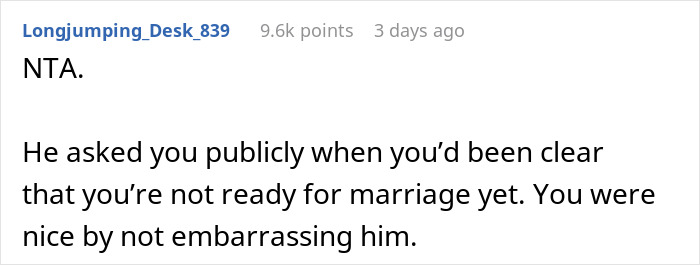 Text response to a public proposal AITA post discussing readiness for marriage. Text response to a public proposal AITA post discussing readiness for marriage.