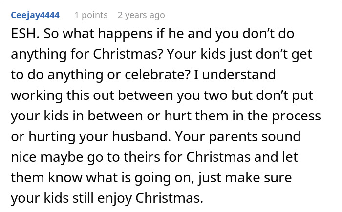 Text discussing family holiday plans and possible impacts on children during Christmas. Text discussing family holiday plans and possible impacts on children during Christmas.