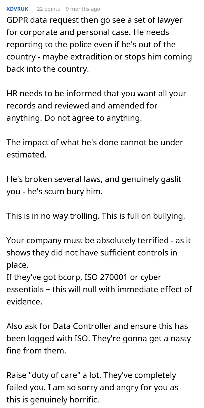 Text exchange discussing IT guy's sabotage and legal advice, focusing on career impact and company accountability. Text exchange discussing IT guy's sabotage and legal advice, focusing on career impact and company accountability.