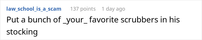 A screenshot of a humorous online comment about stocking stuffers, featuring "scrubbers" as an early Christmas gift idea. A screenshot of a humorous online comment about stocking stuffers, featuring "scrubbers" as an early Christmas gift idea.