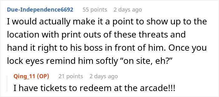 Reddit comment thread discussing a surprising incident with a boss's text after assuming someone was fired. Reddit comment thread discussing a surprising incident with a boss's text after assuming someone was fired.